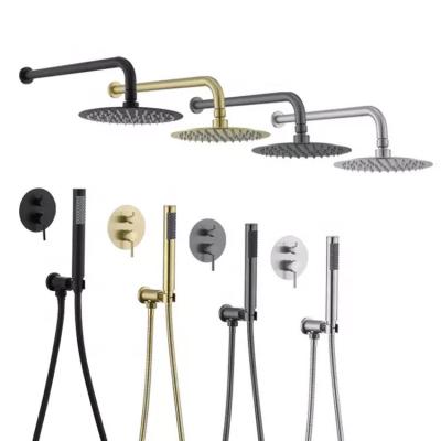 China Wholesale Two Function Bathroom Black Rainless Sliding Bar Concealed Shower Mixer Set With Hand Shower for sale