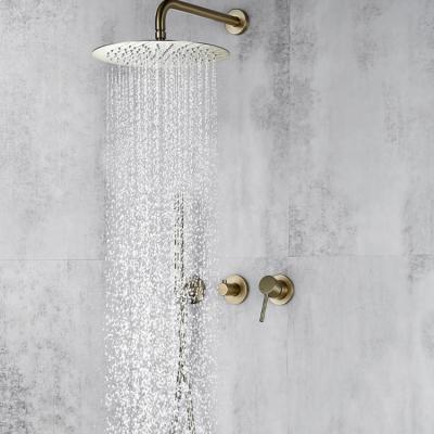 China Without Slide Bar Modern Golden Wall Mounted Bathroom Shower Mixer Concealed Shower Faucet Set Rainfall Shower Set for sale