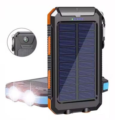 China 10000mah Solar Panel Portable Powerbank Dual Usb Cell Phone Charger Waterproof External Battery Power Bank With Light for sale