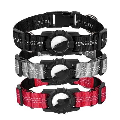 China Striped 100% Polyester Webbing airtag Dog Cat Collar Waterproof 2024 Reflective Waterproof Locator Anti-loss Pet Collar for sale