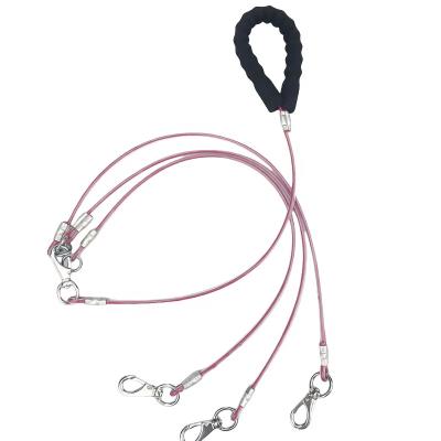 China Durable Pet Tie Out Cable for Dogs Double Heads Steel Wire Leash Chew Resistant Dogs Metal Leashes for Three Dogs for sale