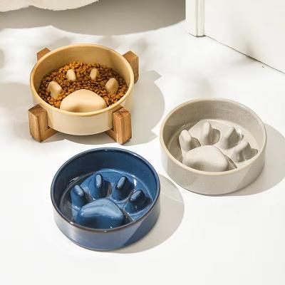 China Ceramic Pet Bowl Dog Slow Feeder with Wooden Frame Applicable Pet Dogs Customize logo Color Packaging LCD Display NO for sale