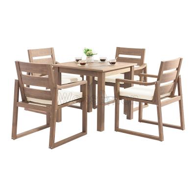 China Outdoor Set Plastic Patio Furniture Wooden Garden Chair And UV Resistant Plastic Wooden Dining Table Furniture Set for sale