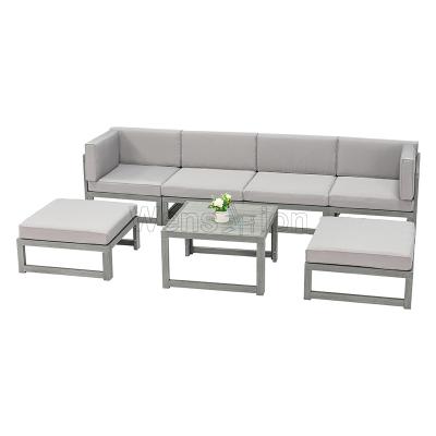 China Weather Outdoor Furniture China Customized Polystyrene Wooden Armless Sofa Corner Table Set With Cushion for sale