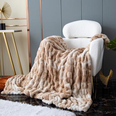 China PORTABLE Royal Luxury Cozy Plush Faux Rabbit Fur Super Soft Throw Blanket For Couch Sofa for sale