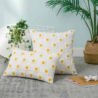 China White Anti-Pull Boho Tile Blanket With Yellow Flowers Adorned Decorative Textured Cushion Case For Bed Couch for sale