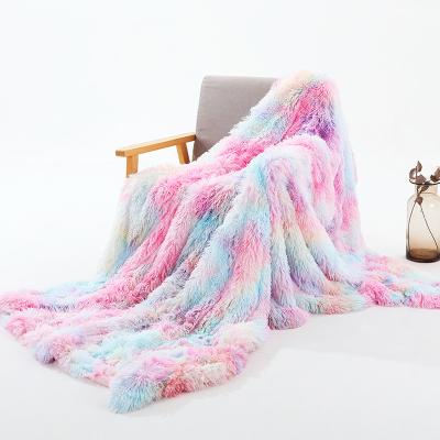 China Winter&autumn style Anti-pull Nordic warm plush double-layer soft throw dye knotting fur blanket for sale