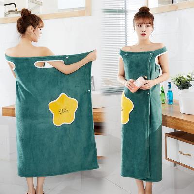 China Disposable Women's Towel Wrap Bathrobe Long Spa Towels Robe With Shoulder Strap Bath Skirt Women Wearable Bath Wrap Towel For Shower for sale