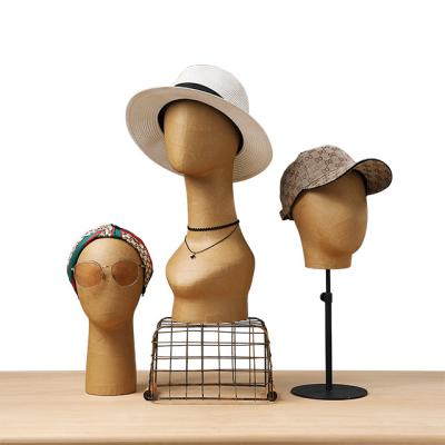 China Other High Quality Paper Female Wooden Boutique Packaging Head Mannequin Wig Head Mannequin For Scarf Collar Hat for sale