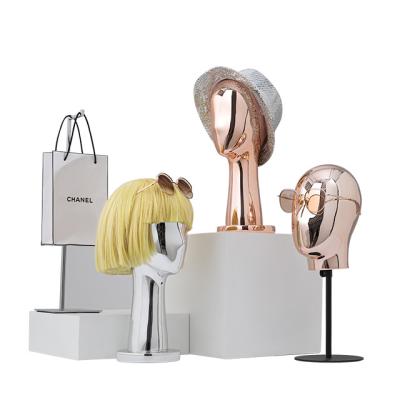 China Other Gold Silver Shiny Mannequin Head Chromed Wig Mannequin Head Stand For Female Wig Mannequin Head For Wig Jewelry Display for sale