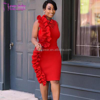 China Anti-Static New Arrival Sleeveless Red Ruffles Bandage Bodycon Dress Women For Club for sale