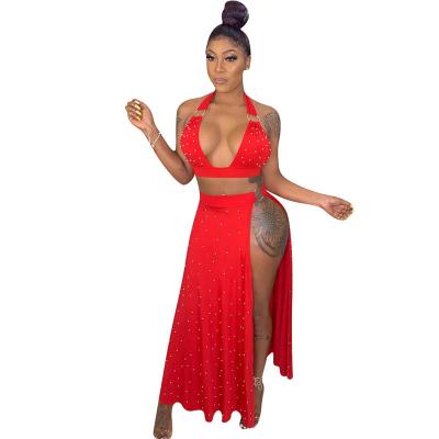 China Plus Size Halter Top And Slit Casual Two Piece Skirt Set Women for sale