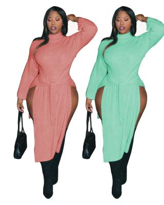 China Plus Size Plus Size Turtle Neck Sexy Irregular Long Sleeve Split Dress for sale