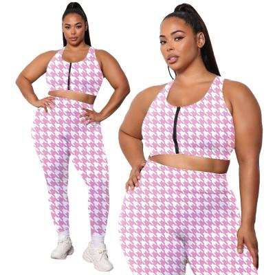 China Casual Plus Size Houndstooth Pants Plus Size Two Piece Set for sale