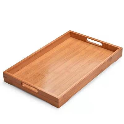 China Bamboo Wooden Serving Tray Set With Handles Food Breakfast Dinner Coffee Coffee Teas For Restaurants Wooden Tray Custom for sale