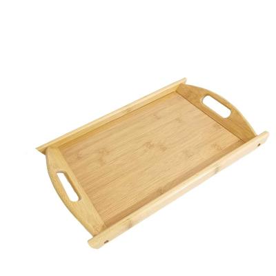 China Wooden Natural Bamboo Wood Serving Tray With Handle Design Home Basics Organizer Food Trays Wooden Rectangle for sale