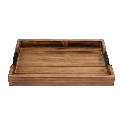 China Wooden Wood 20 x 14 Inch Serving Tray, Breakfast, Coffee Table and Decorative Ottoman Tray with Modern Black Metal Handles for sale