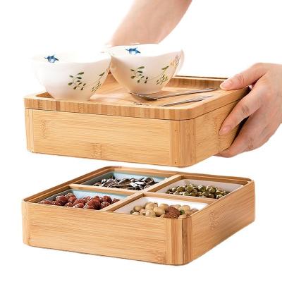 China Factory direct sales environmental friendly wooden boxes for nuts storage box wooden multi grid custom wooden box for snack for sale