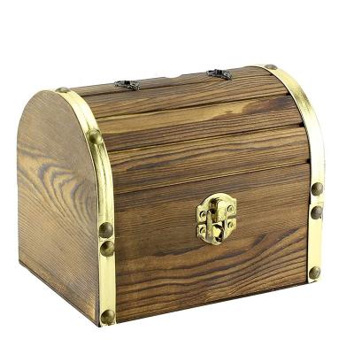 China Europe Wood and Leather Treasure Chest Wooden Box Jewelry Box with Lock Handmade Vintage Craft Wooden Box for Jewelry, Toy for sale