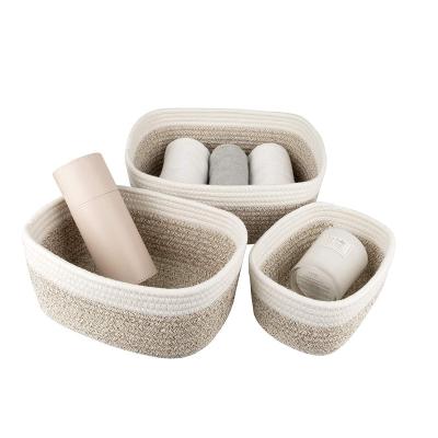 China Sustainable Set of 3 Cotton Rope Woven Storage Basket Set of 3, Stackable Universal Organizer Bins, White and Desert for sale