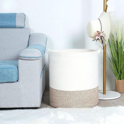 China Decorative Woven Extra Large Woven Cotton Rope Hamper Laundry Hamper Hamper Cover Large Basket Viable For Living Room for sale