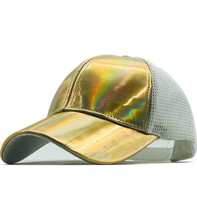 China New COMMON Spring And Summer PU Laser Reflection Plain Tennis Peak Baseball Cap For Fishing Or Sports for sale