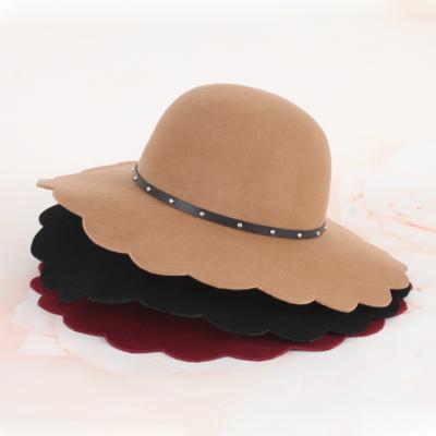 China Autumn Winter New Fashion Woolen Character European American Style Big Brim Top Hat Felt Rivet Wide Brim Woolen Felt Hats Felt for sale