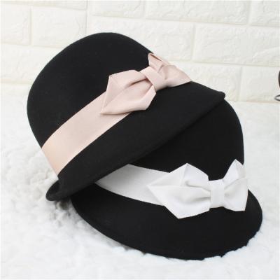 China Picture Autumn Winter New Style Ladies Flip Edge Formal Cloche With Kit Knot Bucket English Wool Warm Hat for sale