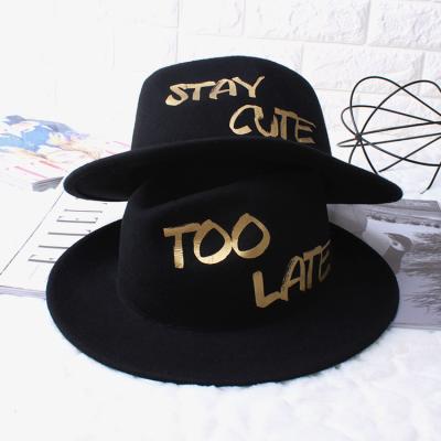 China New winter style fashionable image unisex wool motley formal gold character wide brim hat Plaid Fedora for sale