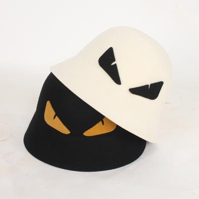 China Picture Winter Wool Felt Cartoon Eyes Retro Bucket Fisherman Hats For Halloween for sale