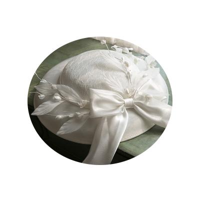 China Elegant Grace French Retro White Bow satin hat small ladies dress wedding photography props Sun overflow hats for banquet for sale