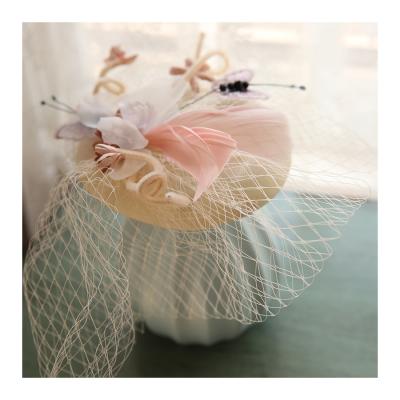 China 2021 Light Luxury French Style Retro Fairy Hanfu Little Hat Ladies' Dress Hair Accessories Lace Super Fairy Veil For Bride's Wedding Dress for sale