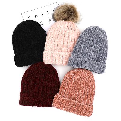 China COMMON Hot Selling Beanie Hat Winter Knitted Outdoor Cotton With Pom Pom Ear Protection Knitted Hat for sale