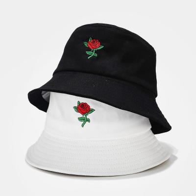 China Outdoor Sunscreen Bucket Hat Japan and Korean Style Rose Embroidery Casual Sunbonnet Fisherman Hats Newly Style for sale