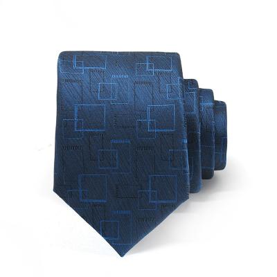 China 7*3.5*143cm Men's Changing Business Casual Dress Geometry Scarf Dark Blue Silk Square Suit Chat Dyed Silk Ties Men Print Silk Tie for sale