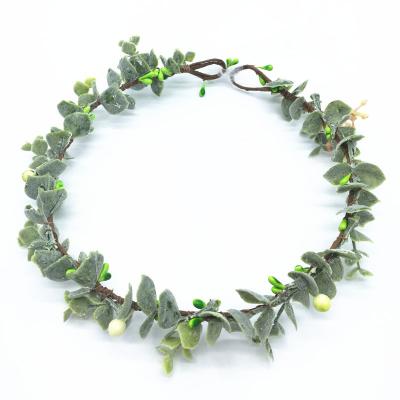 China European and American style green leaf and fabric flower wreath for hair decoration flower wreath garland headband handmade wreath for sale