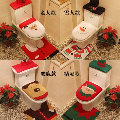 China Christmas Home Decoration Sustainable Santa Toilet Seat Cover Christmas Toilet Three Pieces Christmas Gift Set for sale