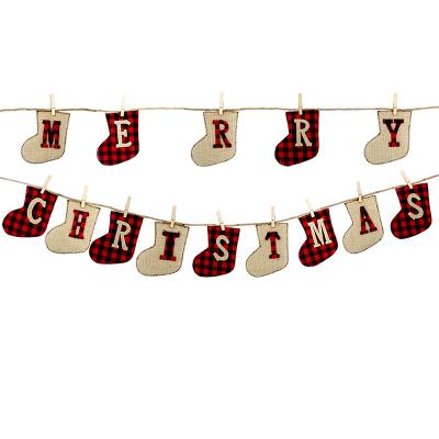 China New Style Canvas Yarn Amazon Work Made Merry Christmas Banner Christmas Decoration Hanging Flags for sale