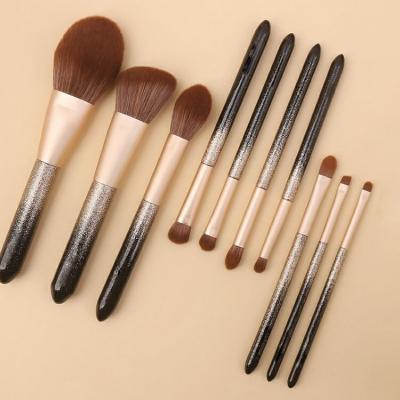 China Angular Blush 10 Pieces Crystal High Quality Makeup Brushes Black Professional Luxury Brush Set Makeup Brushes for sale