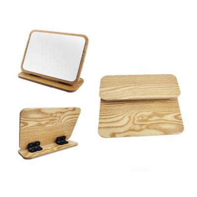 China Wooden Square Foldable Cosmetic Standing Table Personalized Makeup Hanging Mirror for sale