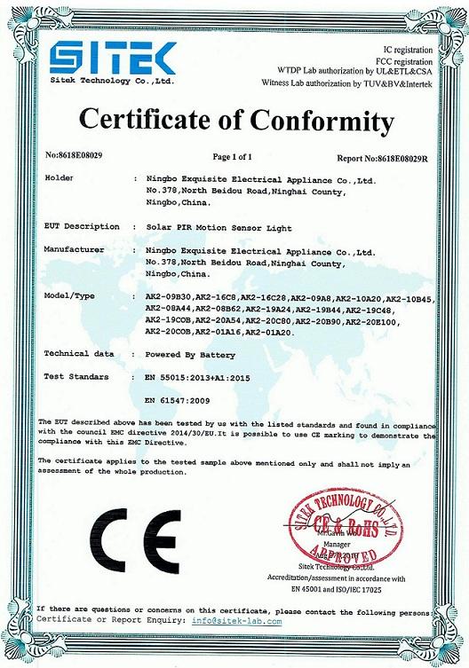 CE - Ningbo Exquisite Electrical Appliance Co., Ltd.