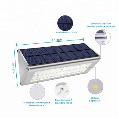 China Residential hot sale 48 LED solar power garden aluminum outdoor wall light with low price for sale