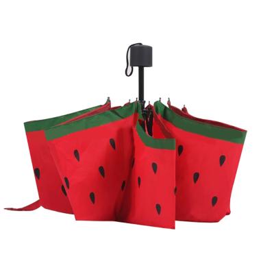 China Traditional Promotional 55cm 3 Times Watermelon Screen Printing Umbrella for sale