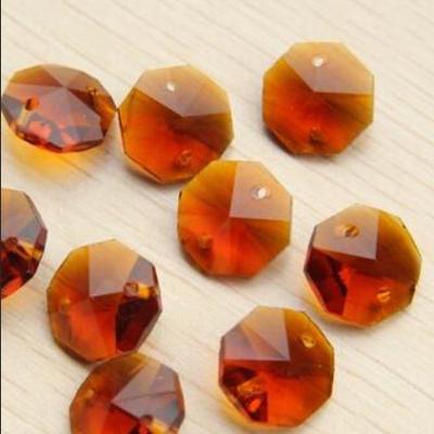 China Decorative Amber Color Crystal Glass Octagon Beads for sale