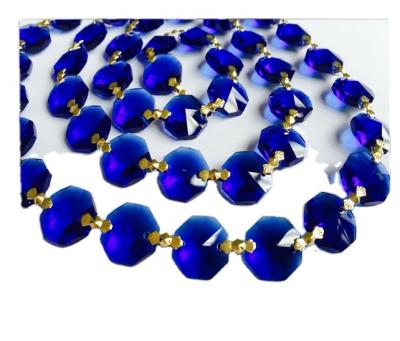 China China Blue Color Crystal Glass Octagon Beads Chain Strand With Bow Ties Metal Clips for sale