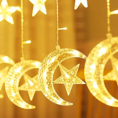 China Star Moon Curtain String Lights Amazon Hot Sale 126 LED Star Moon Curtain String Lights Window Curtain Lights with 8 Flashing Modes Ramadan Decor Party Home for sale