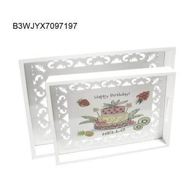 China Party Factory Direct Sales Merchant Dual Use Transparent Acrylic Hollow Out Wooden Tray With Handle Set of 2 for sale