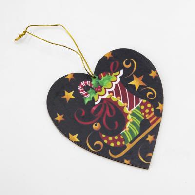 China Christmas Ornament Hanging Christmas Ornament Home Decor Christamas Tree Decoration Craft Wood Embellishment Tag Wood Heart Shaped Ornaments for sale