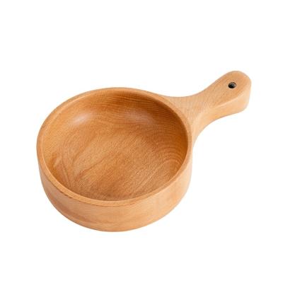 China Sustainable Luxury Beech Wood Kitchen Salad Bowl Large Wooden Salad Bowl With Handle For Food Fruit Salad Kimchi Wooden Bowl for sale