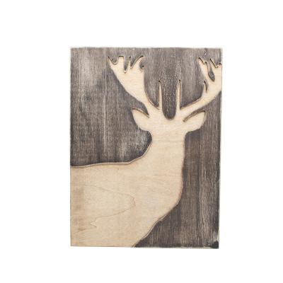 China Factory Outlet Minimalist Machine Engraving Wooden Art Carved Animals Bear Deer Decorative Painting for sale